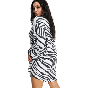 ASOS DESIGN Curve super soft long sleeve roll neck mini dress in zebra print
