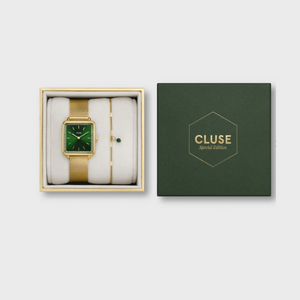 Cluse - Gift Box La Tétragone Mesh and Malachite Bracelet Gold Colour