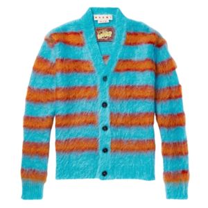 Marni Striped Brushed Mohair-Blend Cardigan Turquoise
