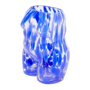 Monki – Glasvase mit blauem Farbklecksmuster