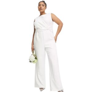 Vila Curve – Bridal – Eleganter Jumpsuit in Weiß mit geknoteter Vorderseite